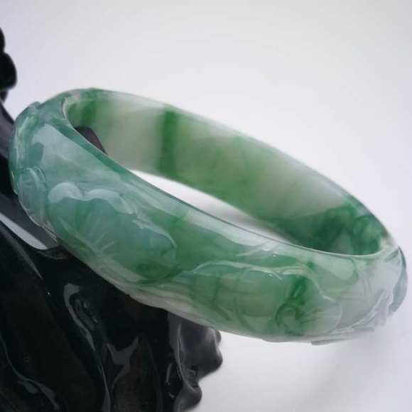 NATURE BEAUTIFUL CARVING GRADE A GREEN JADE JADEITE BRACELET BANGLE 57MM #A1121 - Picture 4 of 9